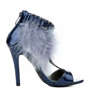 Cape Robbin Metallic Blue Feather Heels.